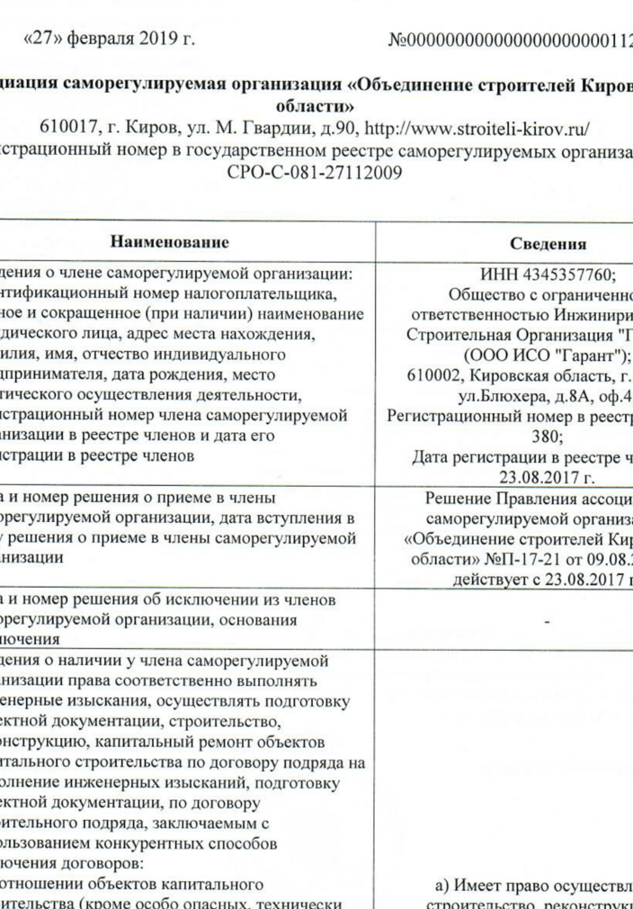 ВЫПИСКА ИЗ СРО Стр.1